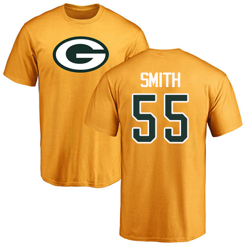 Men Green Bay Packers Gold #55 Smith Za Darius Name And Number Logo Nike NFL T Shirt